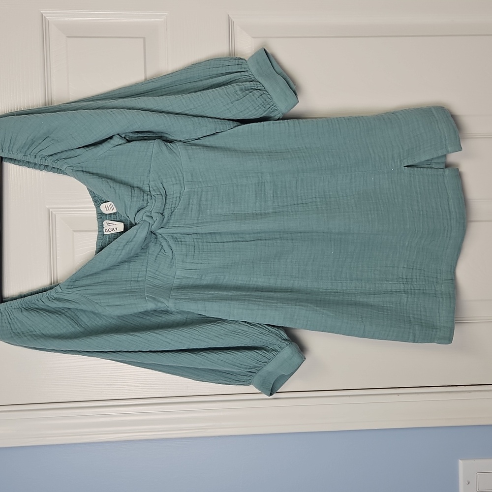 Roxy 3/4 Sleeve Twist‎ Front Cotton Dress: Mineral Blue: Junior XS